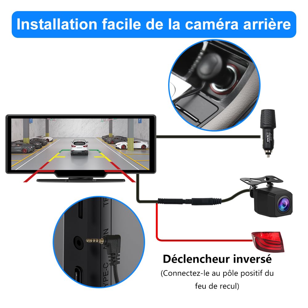 AWESAFE Écran Carplay Voiture & Android Auto,10,26” avec Dashcam Avant 4K, Caméra Arrière 1080P Inclus, Commande Vocale, BT/GPS/FM/AUX