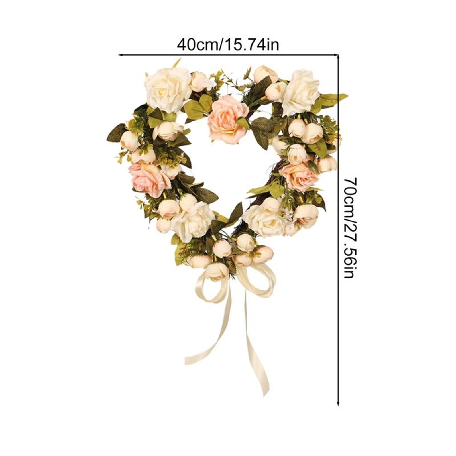 Couronne pour Porte Couronne de Roses la Saint-Valentin Printemps Florale 15,7 Pouces avec Rose Panneau Porte d'entrée Artificielle