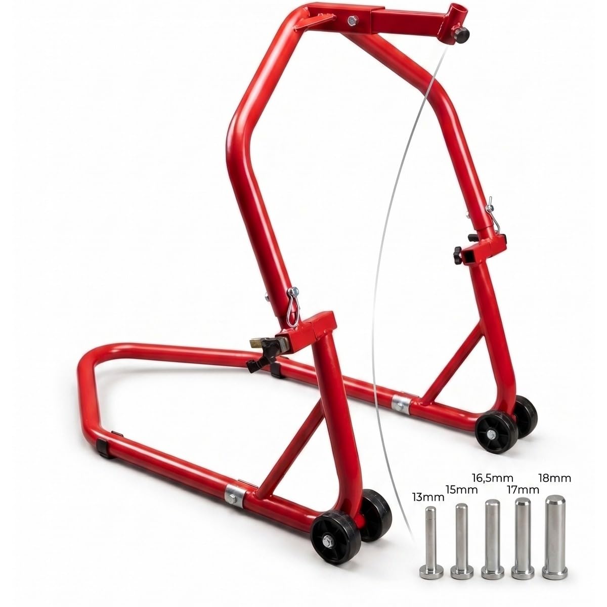 Cruizer – Caballete Alza Moto Delantero Universal sottocanotto, con orificio en el bote de dirección y 4 ruedas sottostanti