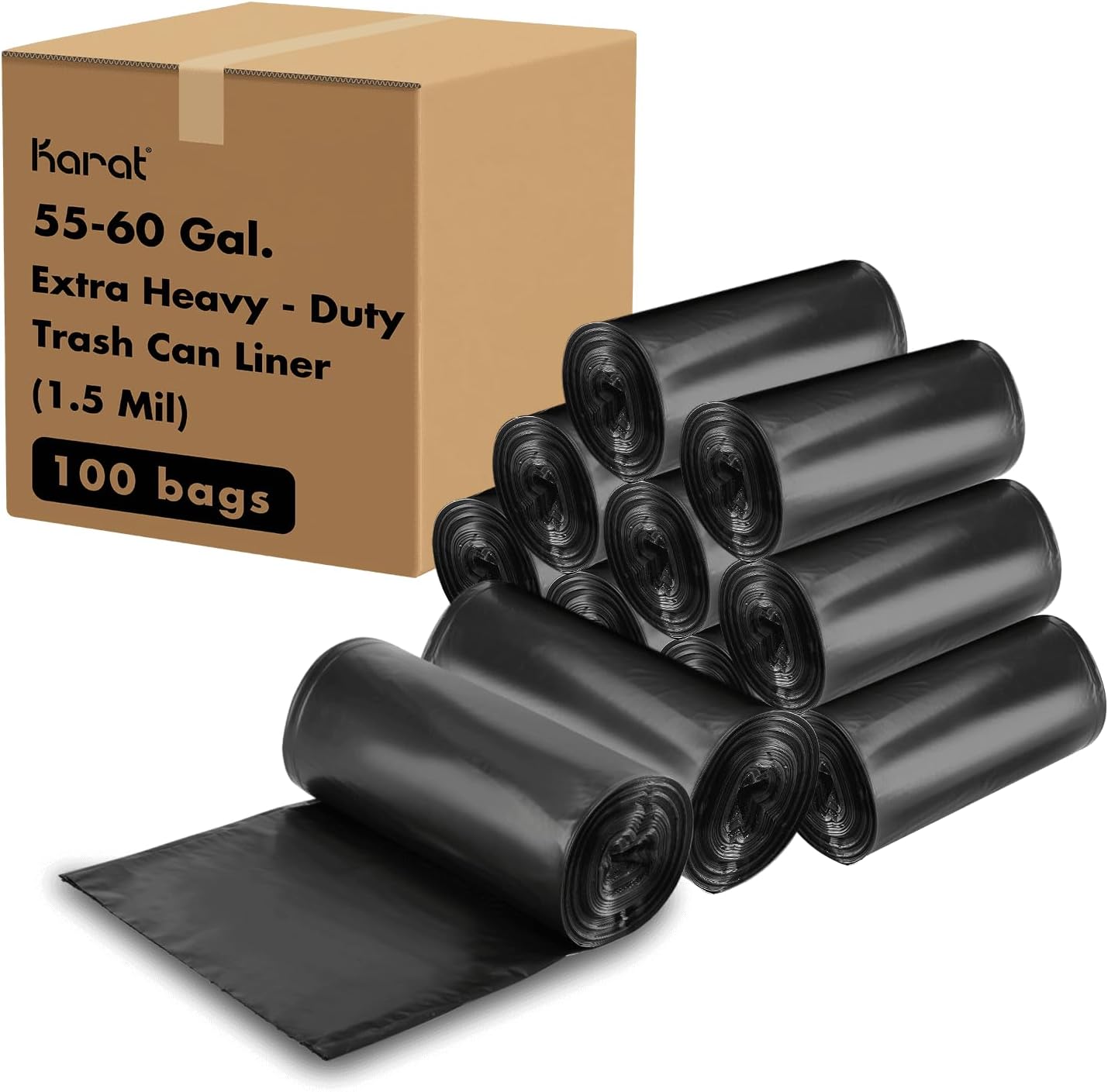 Karat Low Density 55-60 Gallon Trash Can Liner, 38" x 58", 1.5 Mil - 100/Cas