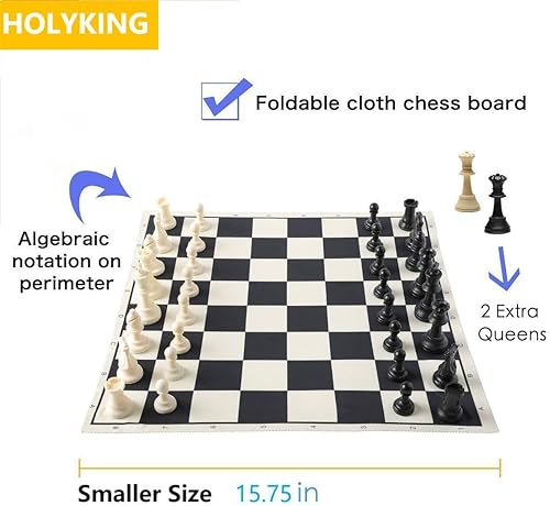 Miniatura 9 de HOLYKING Juego de tablero de ajedrez de tela de torneo de 18.9in  Juego de ajedrez portátil para viajes  Juego de ajedrez para principiantes para