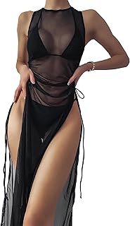 Women's Sheer Mesh Long Sleeve See Through Swimwear Bikini Cover Up Dress - Buy now
