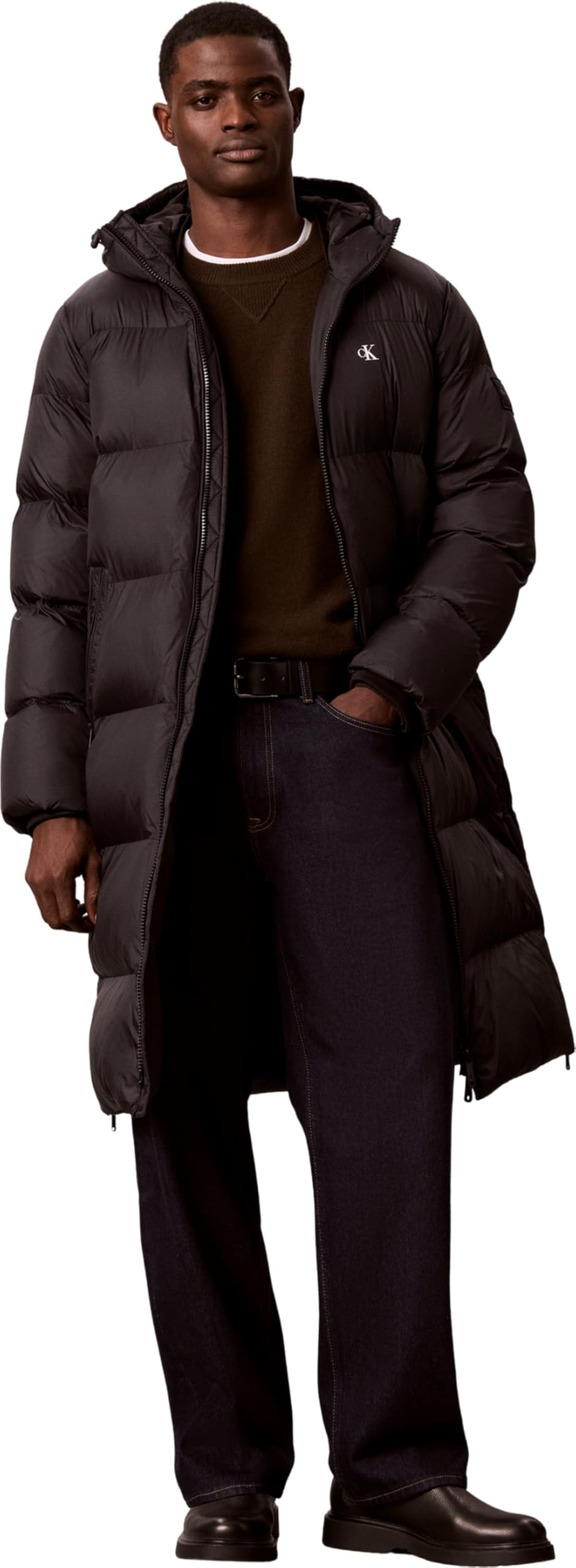 Calvin Klein Herren Ls Long Length Hooded Nylon Puff Lv04rh501g Mäntel (1 Stück), Schwarz (Schwarz), S