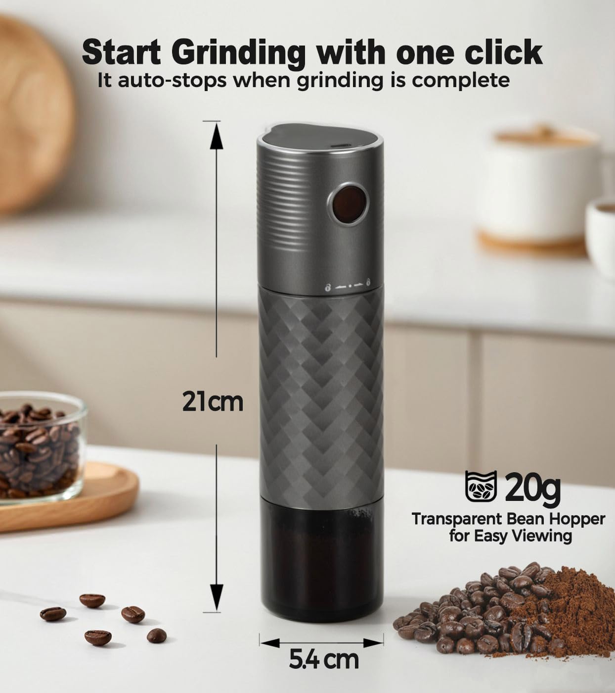 Moulin à Café Électrique Portable avec Meule Conique en Céramique, Réglages Ajustables de Grossier à Fin, Démarrage en Un Clic, Compact pour Voyages, Camping et Maison