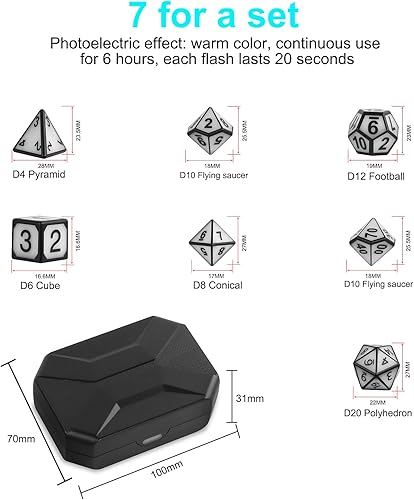 Miniatura 5 de HTPOW Juego de 7 dados DND con luz USB recargables para juegos de rol con caja de carga agitar para iluminar dados LED para juegos de mesa de juegos
