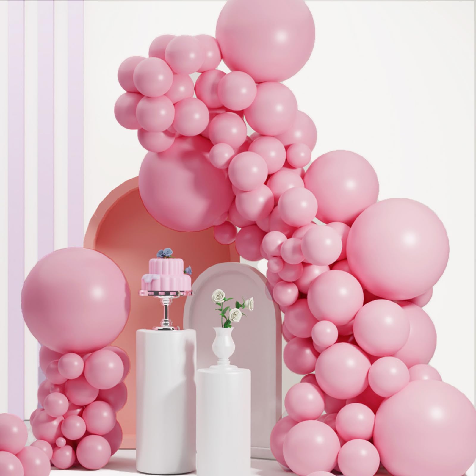 Pink Balloons Different Sizes,Scmdoti Double Stuffed Pink Balloon Arch,Pastel Pink Balloons Garland,18/12/10/5 Inch Pink Balloons for Boho Party, Baby
