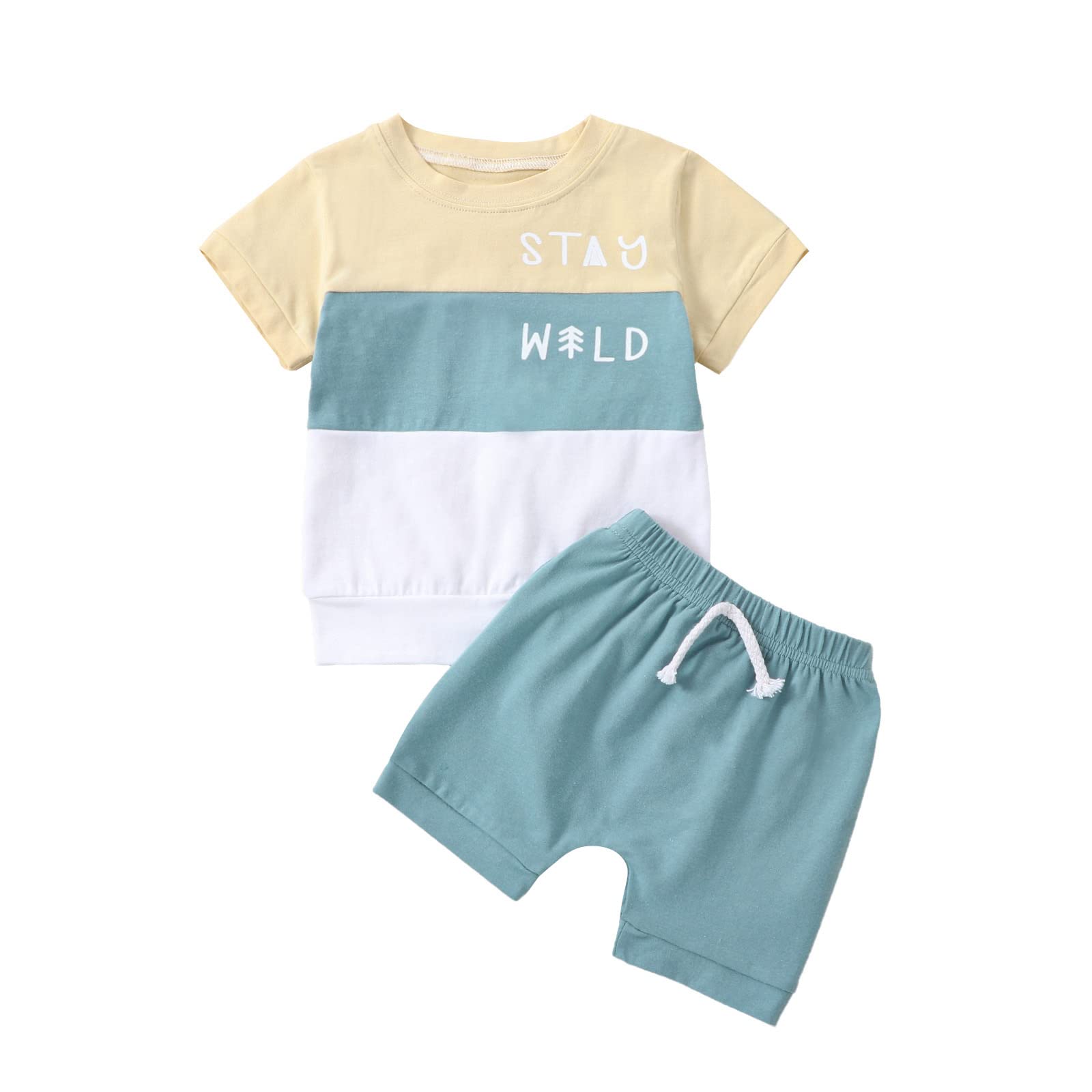 Carolilly Conjunto de ropa para bebé y niño, verano de 2 unidades, camiseta de manga corta + pantalones cortos de cintura elástica