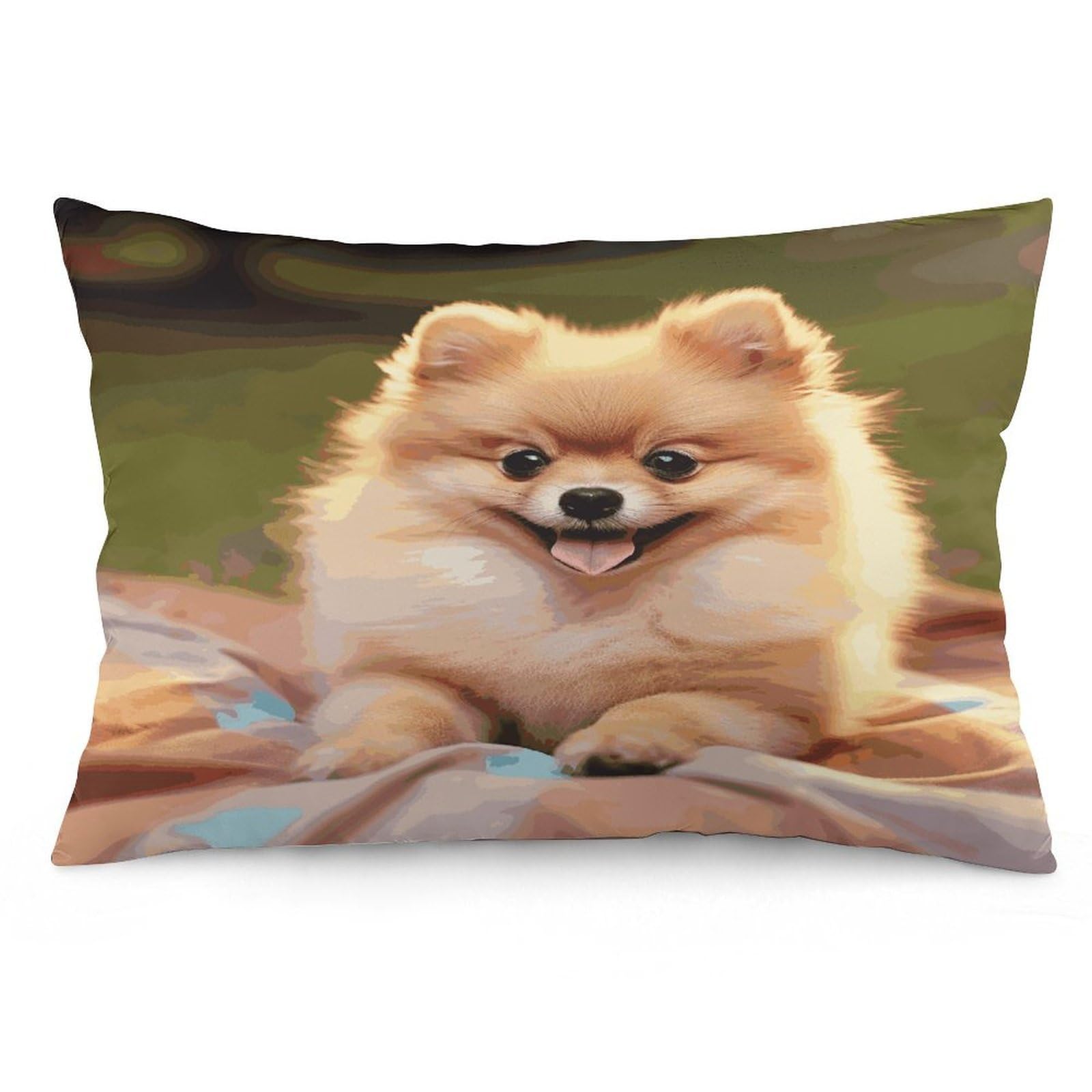 Short-haired Pomeranian Throw Pillow Covers with Silent Zipper Polyester Pillow Protectors Removable Pillow Cases Soft Pillowcase Cozy Pillow Sham Cushion Cover for Sofa Car Bed 12 "x20