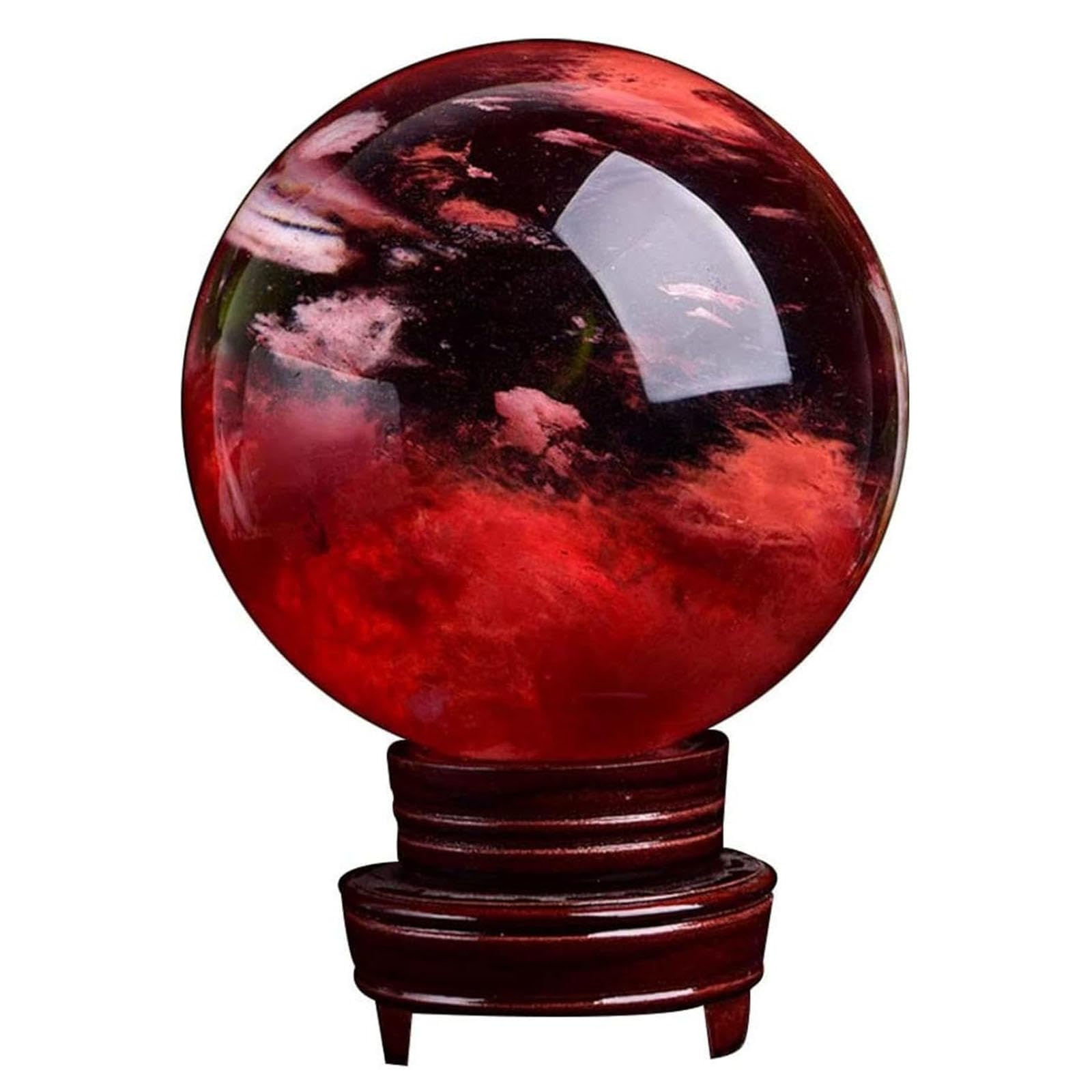 SHFTQXSLAT Red Quartz Crystal Sphere Ball, Feng Shui Decoration Ornament, with Stand, for Office Home Decor,15CM