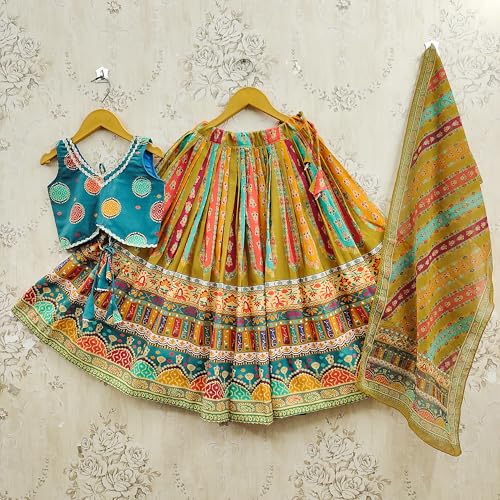 Image of Kids Lehenga Choli Set for Girls Rayon Printed Lehenga with Stylish Blouse & Georgette Dupatta | Ethnic Wear for Girls | Navratri, Wedding