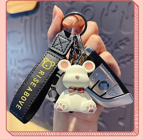 Hsyhere Fashionable Cute Cool Simple Bowknot Tie Star Bear Keychain, Creative Pvc Cartoon Animal Bag Pendant New Year Christmas Valentine Gift Car Key Pendant Metal Keyring -Sitting Black Bear #TOP5