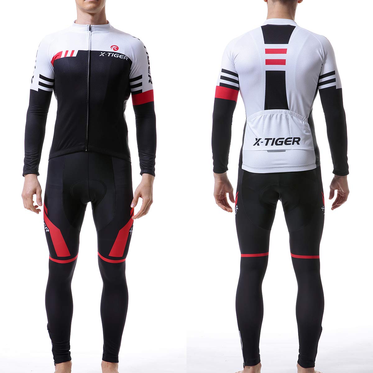X-TIGER Ropa de Ciclismo de Invierno para Hombre con Pantalón Acolchado de Gel 5D Y Culotte con Tirantes + Conjunto de Camiseta de Ciclismo