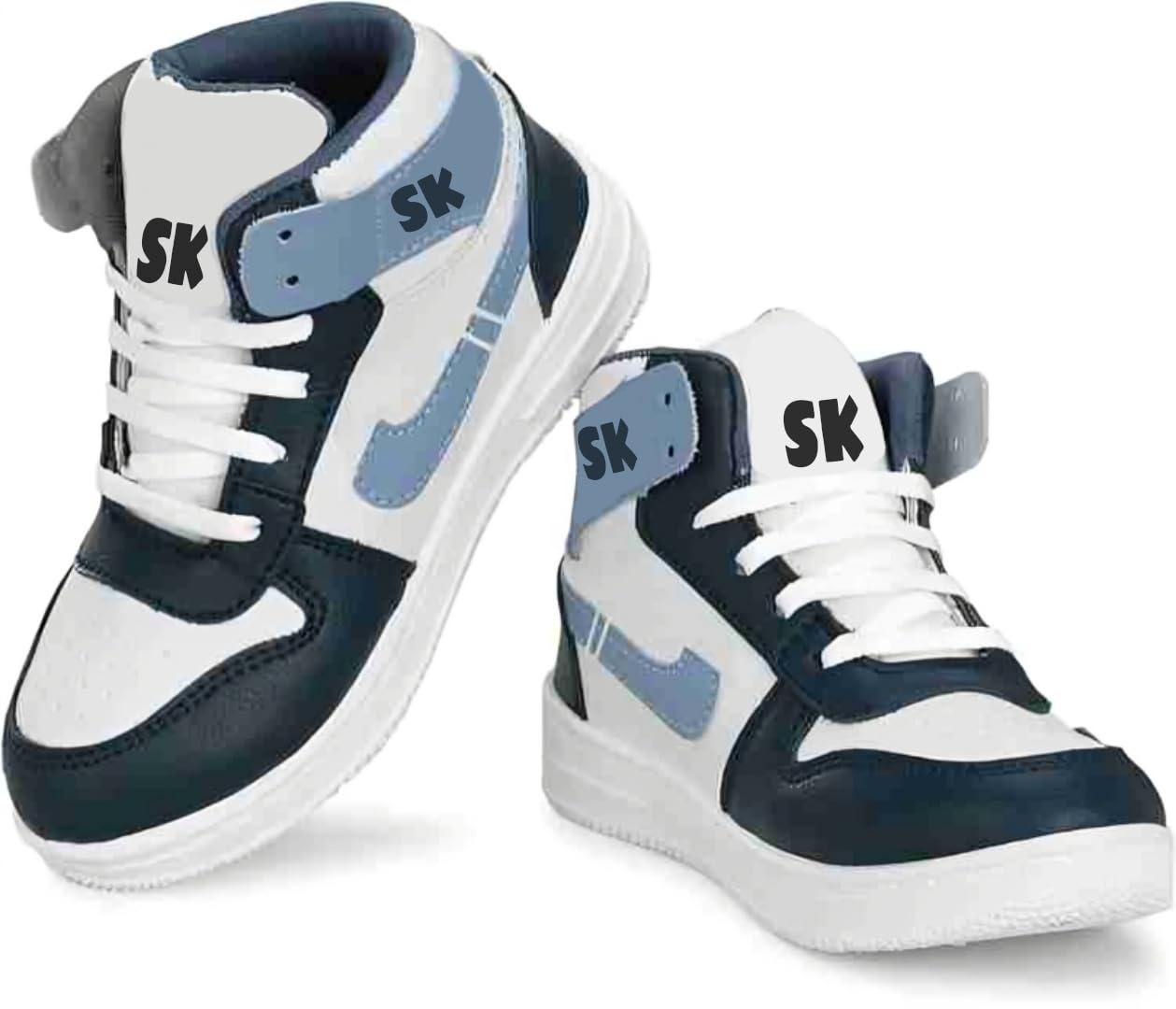 HOOH Comfortable Boys High Top Sneakers, White, Memory Foam Insole (White & Blue, 11) (B0D8BW86YG) Amazon Price History, Amazon Price Tracker