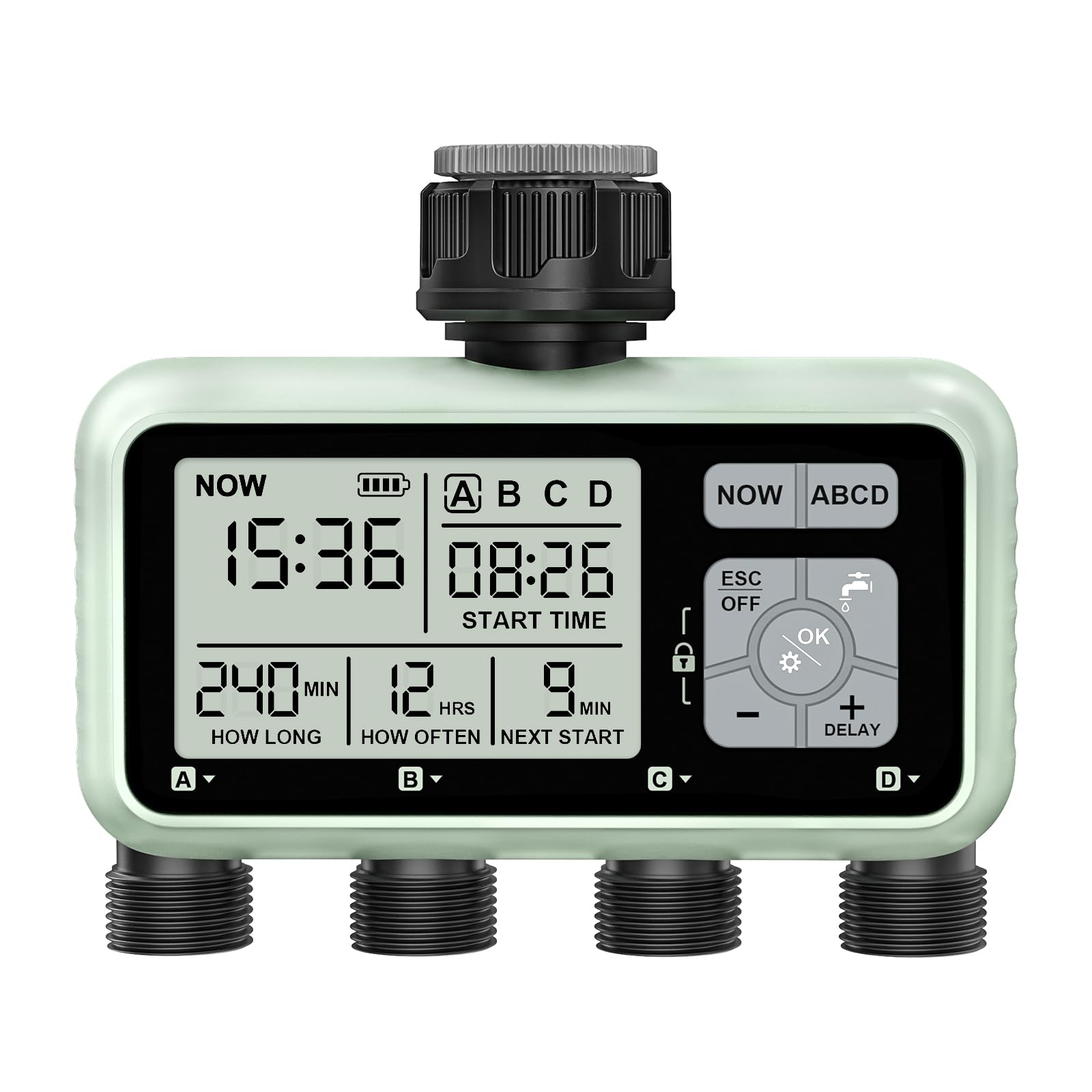 Johgee Ordinateur d'irrigation avec 4 Sorties contrôlées indépendamment, minuterie d'irrigation numérique avec écran LCD, contrôle d'irrigation Automatique/Manuel
