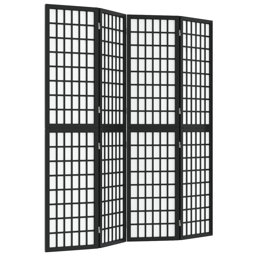 vidaXL Black Shoji Room Divider - 160x170 cm Solid Fir Wood & Rice Paper Folding Screen - Oriental Privacy Panel for Living Room, Bedroom