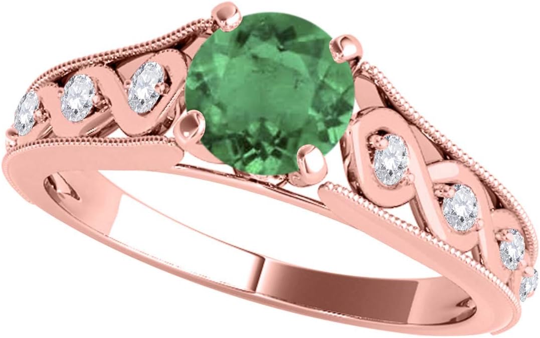MauliJewels 1.04 Carat Halo Unique Design Emerald And Diamond Engagement Ring Crafted 4-prong 14k Solid Rose Gold