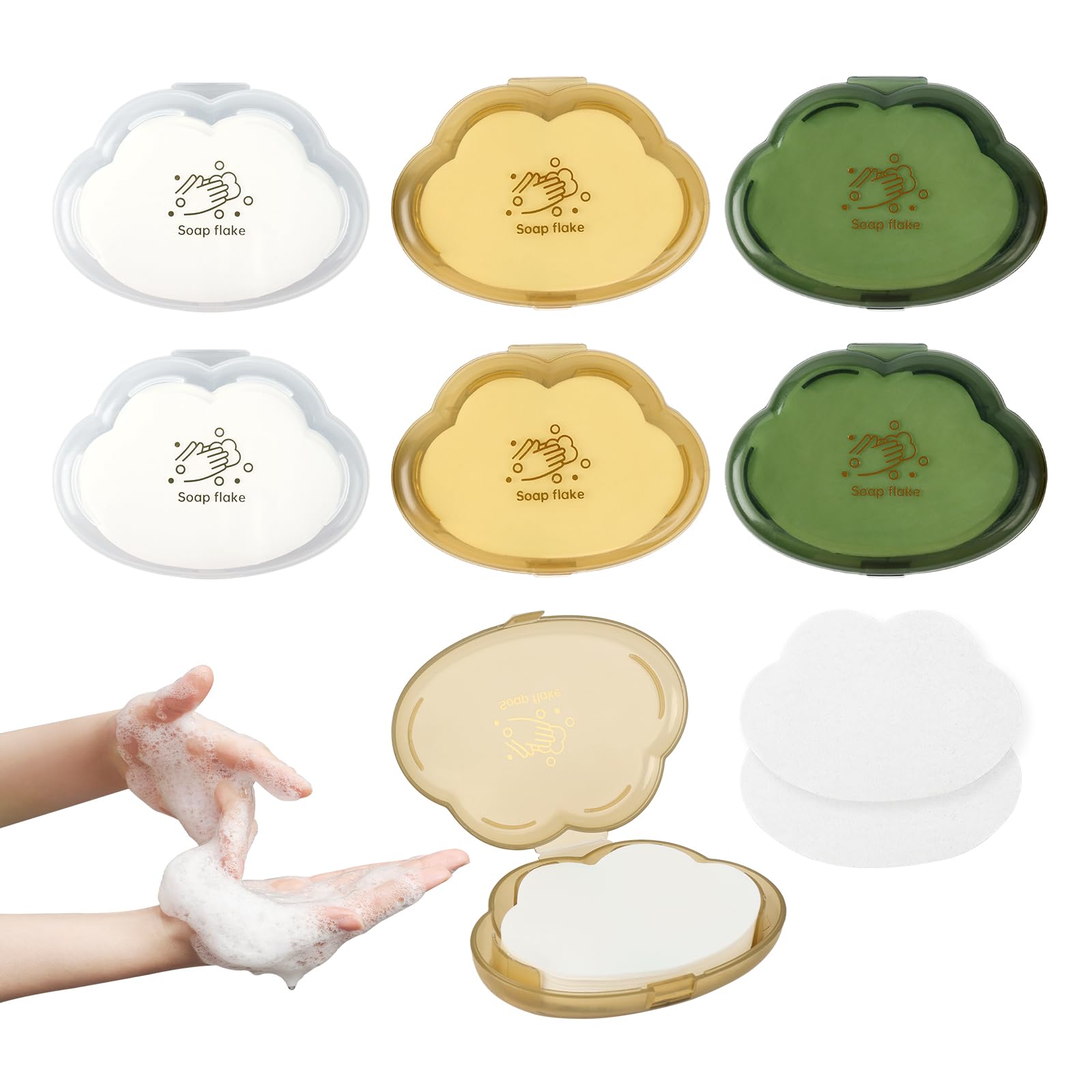 6pcs 300 Fogli di Sapone da Viaggio, Sapone da Viaggio, Mini Scatole di Sapone in Fogli Biodegradabili, Sapone Portatile in Foglietti, Sapone in Fogli da Viaggio per Campeggio, Escursioni & Outdoor