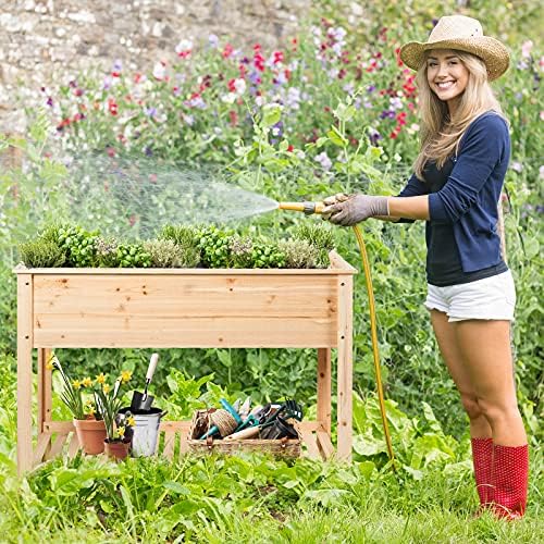 GYMAX Raised Garden Bed, Wooden Elevated Planter Stand with Storage Shelf, Herb Flower Holder Box for Patio, Balcony and Courtyard (92 x 41 x 81cm)