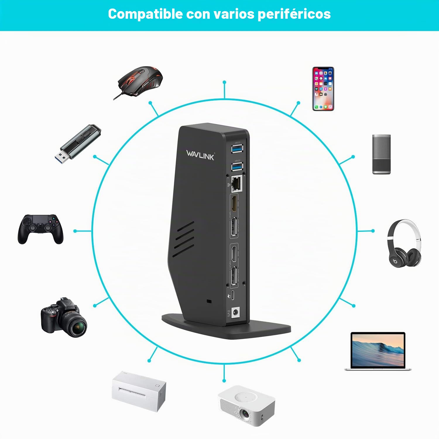 WAVLINK USB 3.0 USB C Universal Docking Station Support Dual 4K Videoausgänge für Mac & Windows, Kompatibel mit neuen MacBook Neo (DisplayPort und HDMI, Gigabit Ethernet, 2 in 1 Audio, 5 USBPorts)