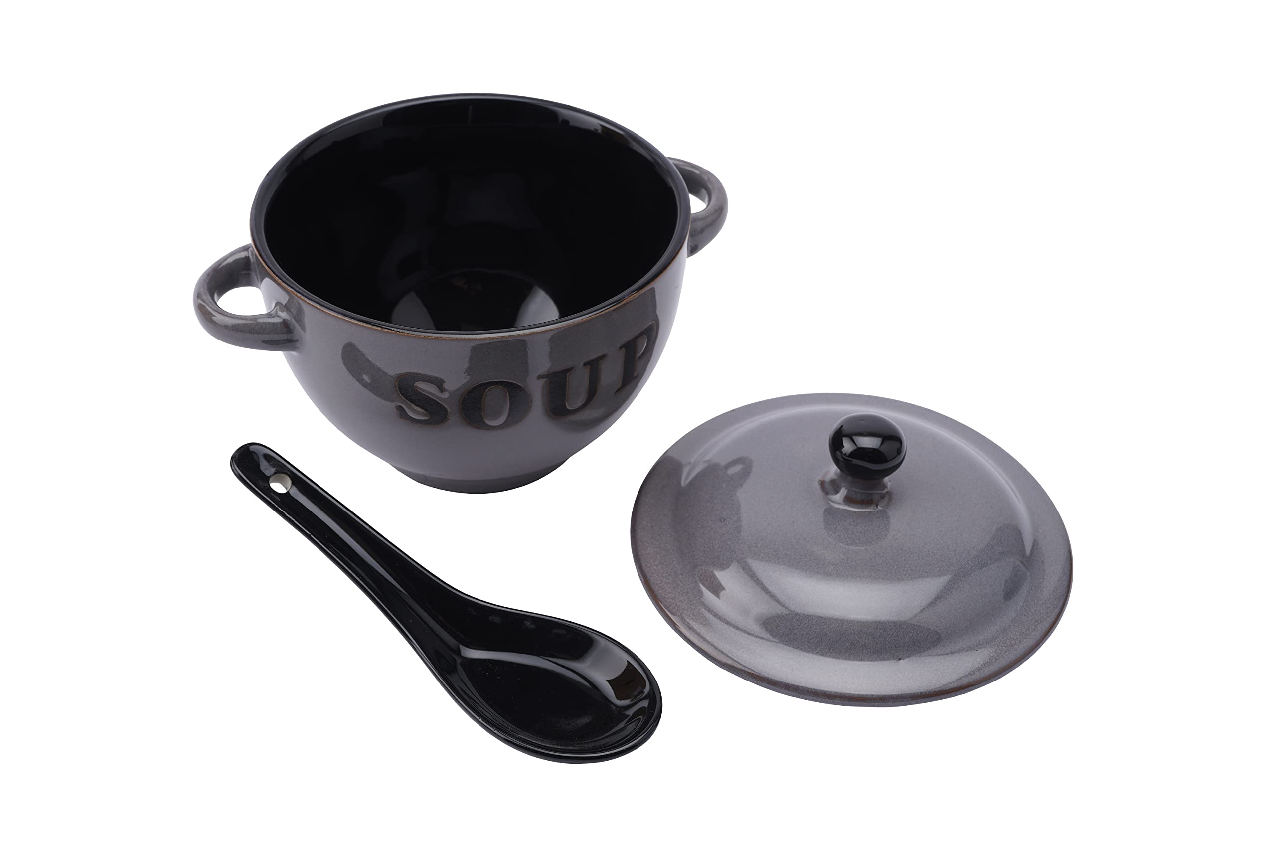 Bol à Soupe Avec Assiette Et Cuillère Gris Country Cottage - Micro-ondes Lave-vaisselle
