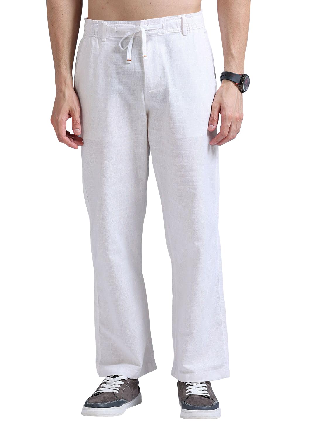 Shasmi Men's White Cotton Linen Relaxed Fit Trouser - Image 1