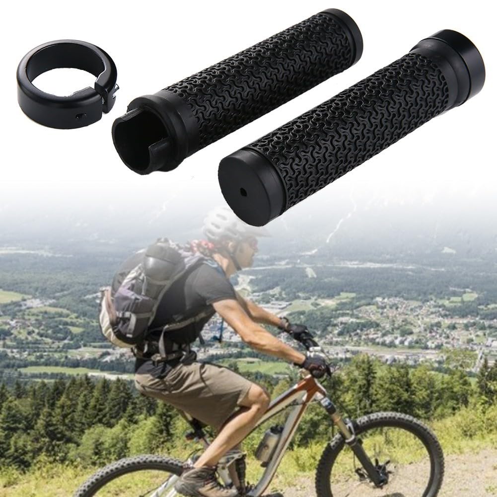 Puños de goma para bicicleta, manillar ergonómico antideslizante con anillos de bloqueo de aleación para ciclismo de montaña, color negro, 130 mm