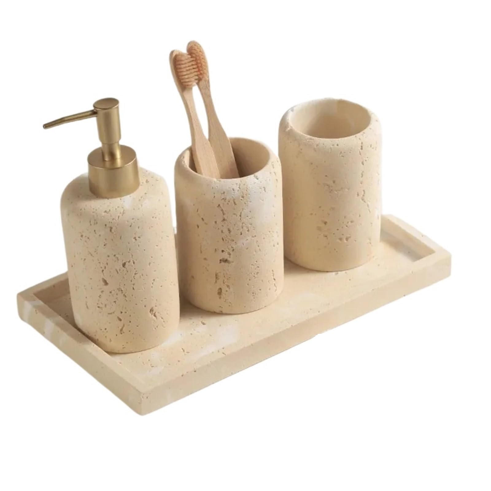 Bathroom Soap Dispenser Set Travertine Drain Soap Dish Hand Sanitizer
