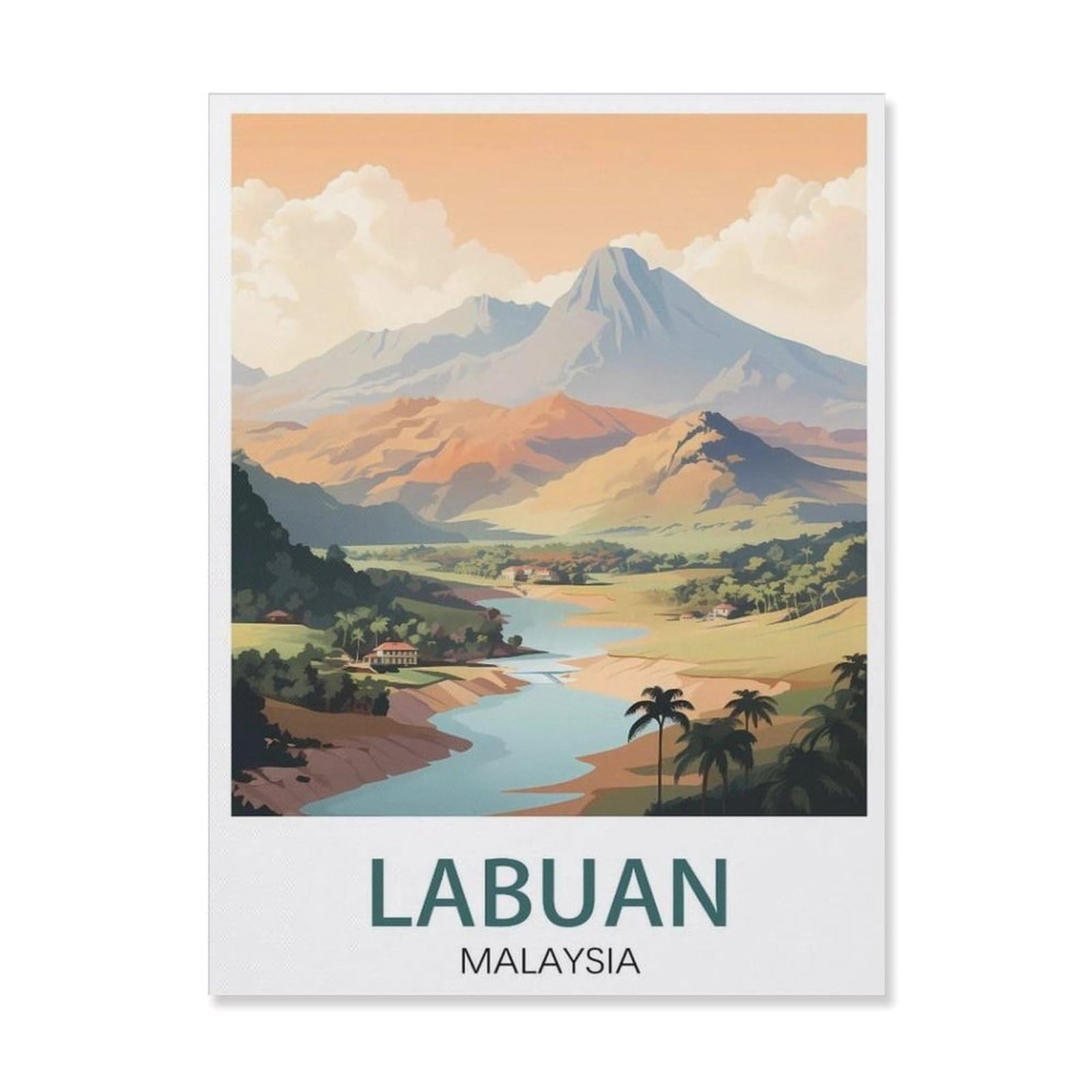 Labuan Malaysia,Mountains，Paint by Number DIY Oil Painting Paint by Numbers Kits for Adults Beginner Canvas Acrylic Arts Craft for Home Wall Decor Drawing(20x30cm-R18