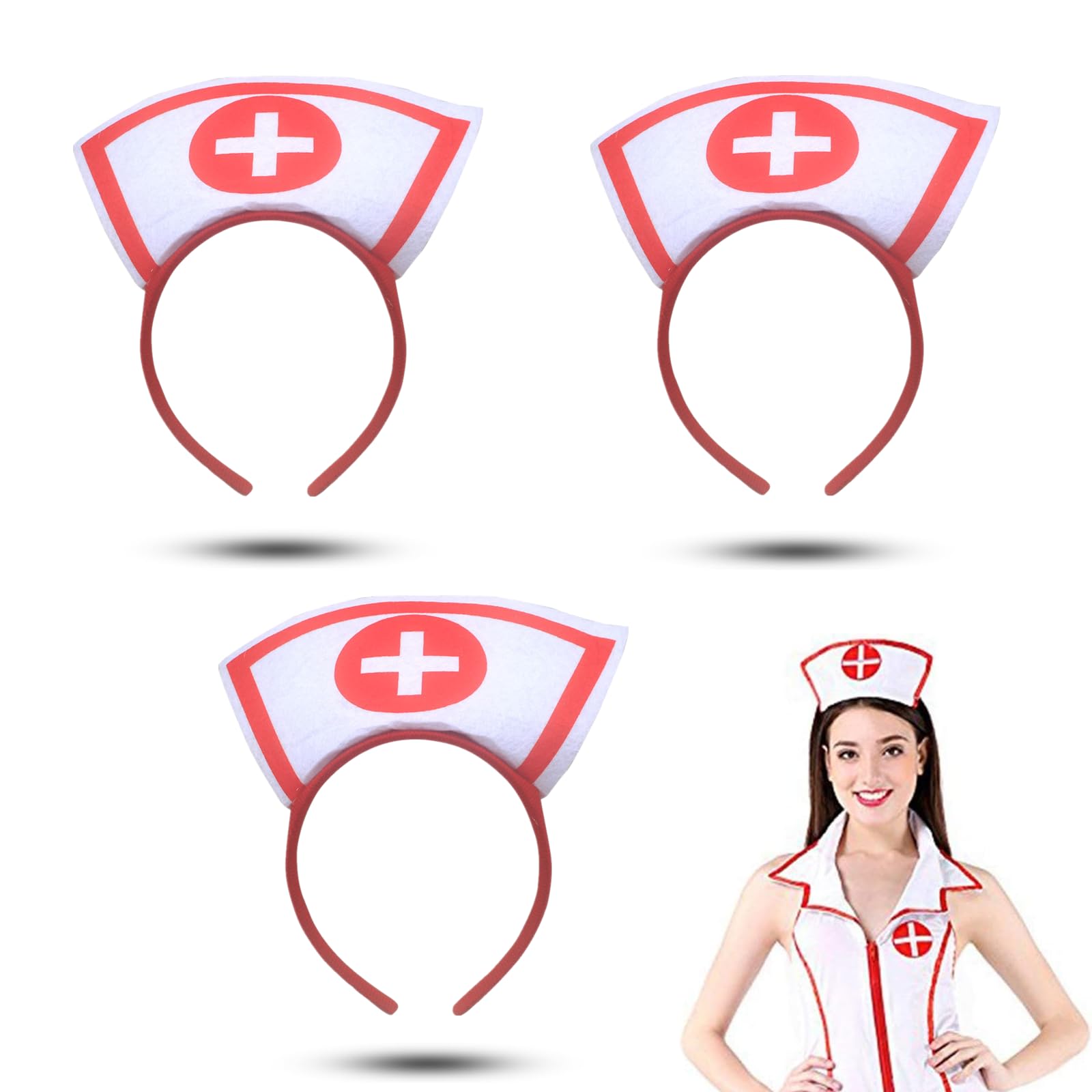 JLEivvi 3 PCS Nurse Hat Headwear Excellent Nurse Hat Headband Halloween Nurse Costume Accessory Nurse Dressing Up Props for Halloween Party Costume Cosplay Outfit