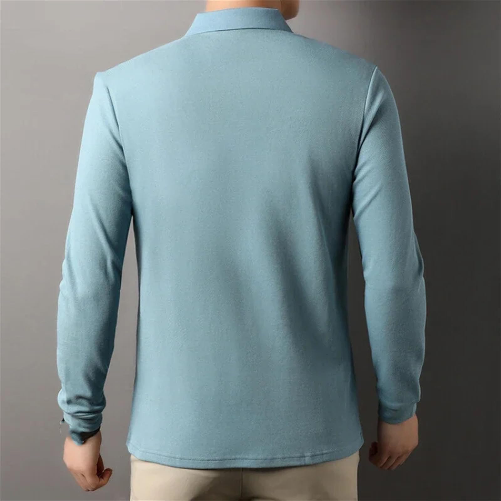 Herren-Poloshirt aus reiner Baumwolle, Freizeit, langärmelig, atmungsaktiv, Revers, T-Shirt, perfekt für Golf und Sport