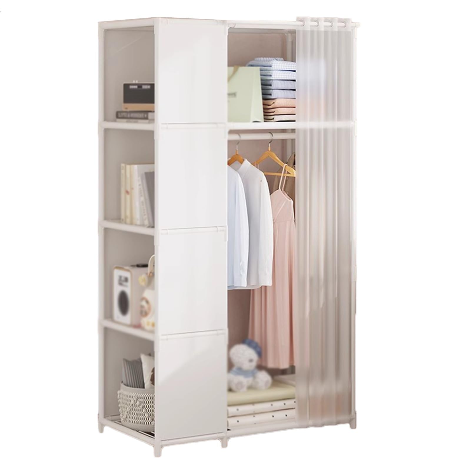 Armario portátil de 70 cm con funda textil y perchero robusto para dormitorio