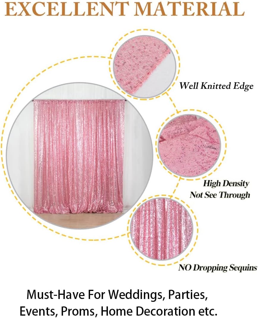 4FTx7FT-Fuchsia Pink-Sequin Backdrop, Shimmer Sequin Fabric Photography Backdrops Sequin Curtain for Wedding/Party (Shiny Pink)