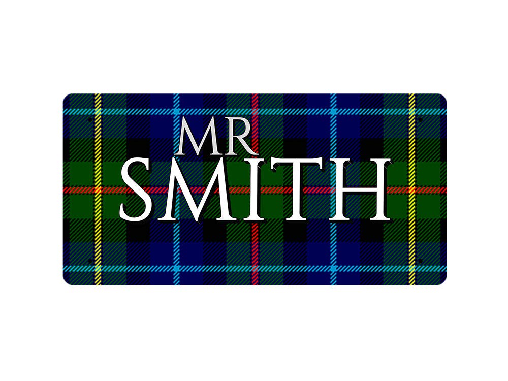 Mcmug White - Mr Smith (Smith Modern Tartan) (Full Background) - Metal Sign, Decorative Sign, 200Mm X 100Mm