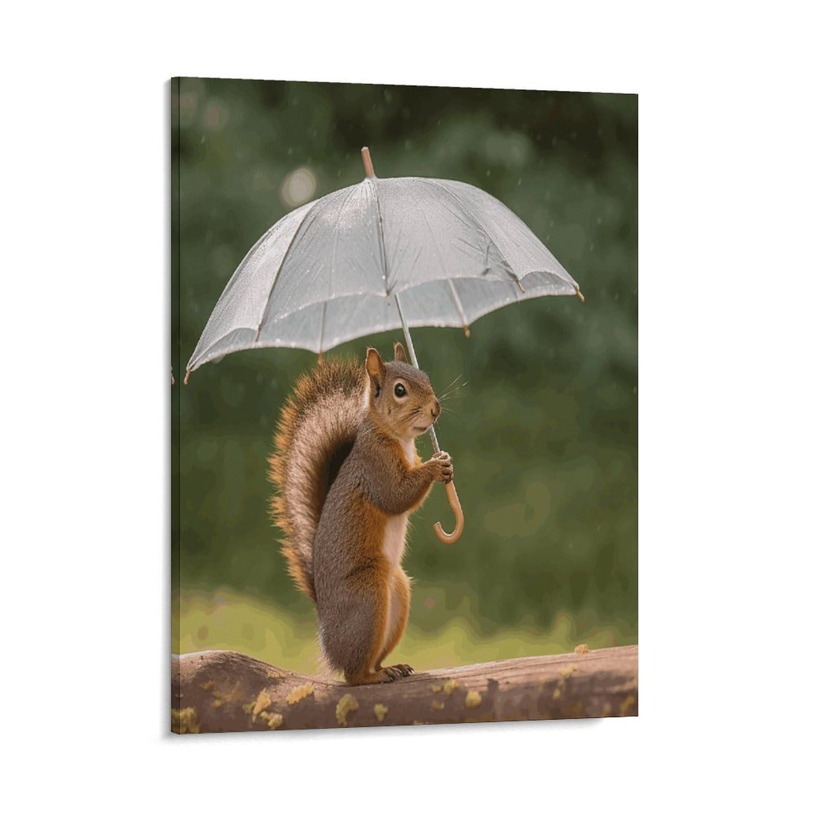 Adfgyerh Style Squirrel Hold A Umbrellas Wall Art Framed,Canvas Prints Ready To Hang Home Decor,Canvas Wall Art For Living Room Hallway Office Wall Decor 08X10inch(20X25cm)