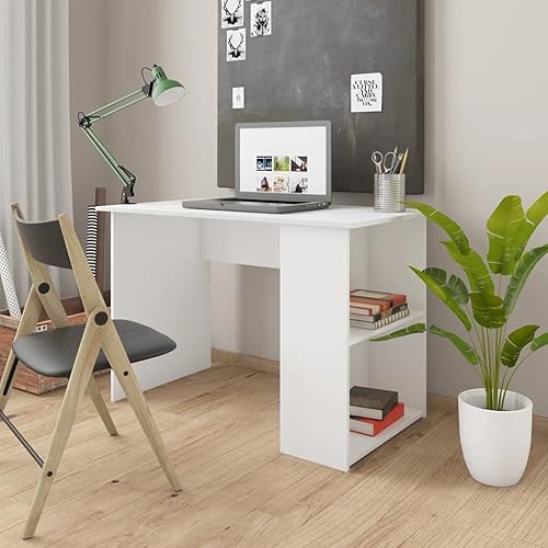 Escritorio de madera aglomerada con 2 estantes, mesa de escritorio, mesa de trabajo, mesa de lectura, escritorio de oficina, diseño de ahorro de