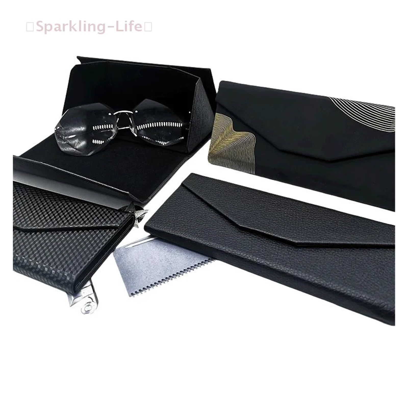 Triángulo Plegable Funda de Gafas 1 caja triangular for gafas, impermeable, portátil, negra, plegable, for de sol, accesorios for manualidades
