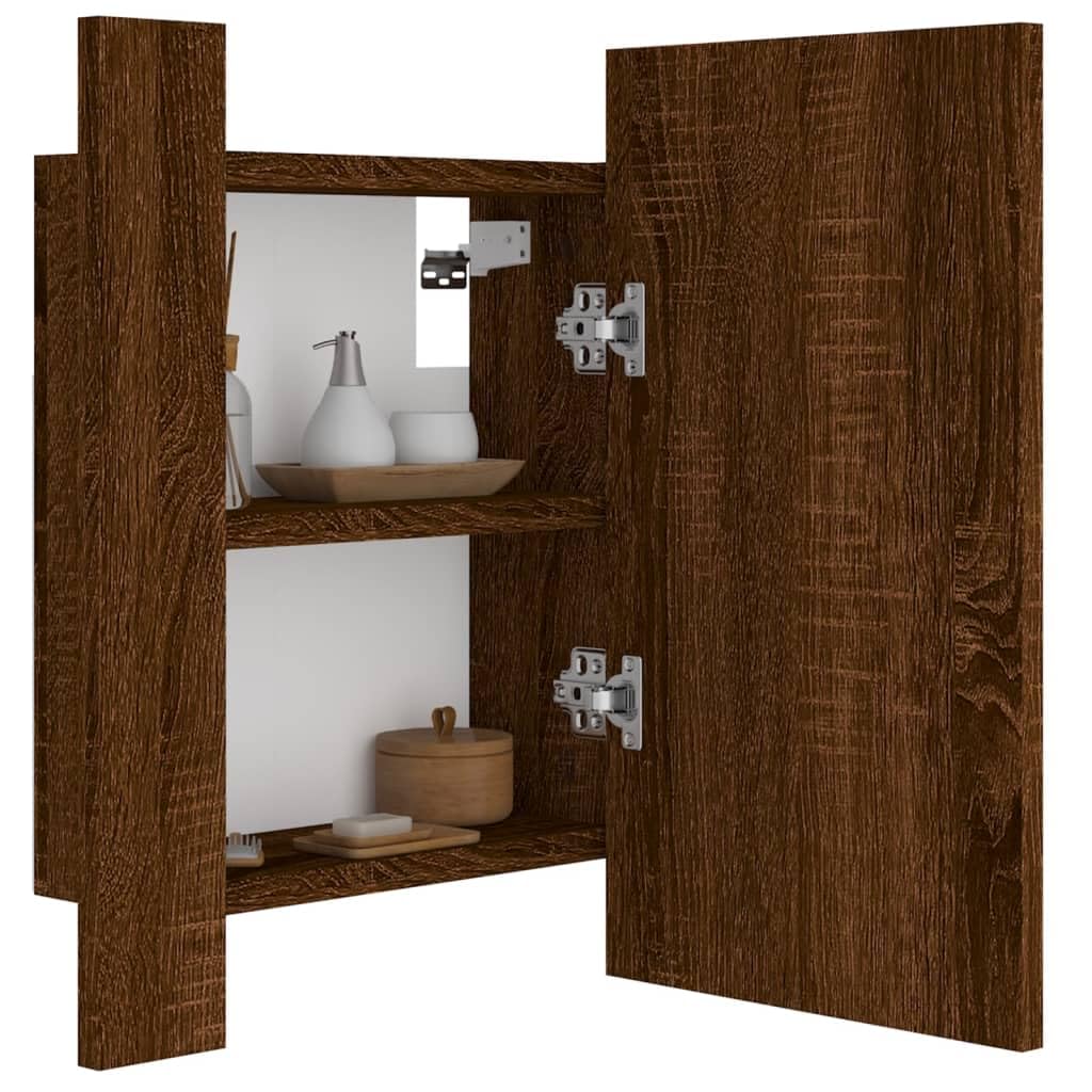 vidaXL Mobile Bagno Specchio LED Rovere Marrone 40x12x45cm Multistrato