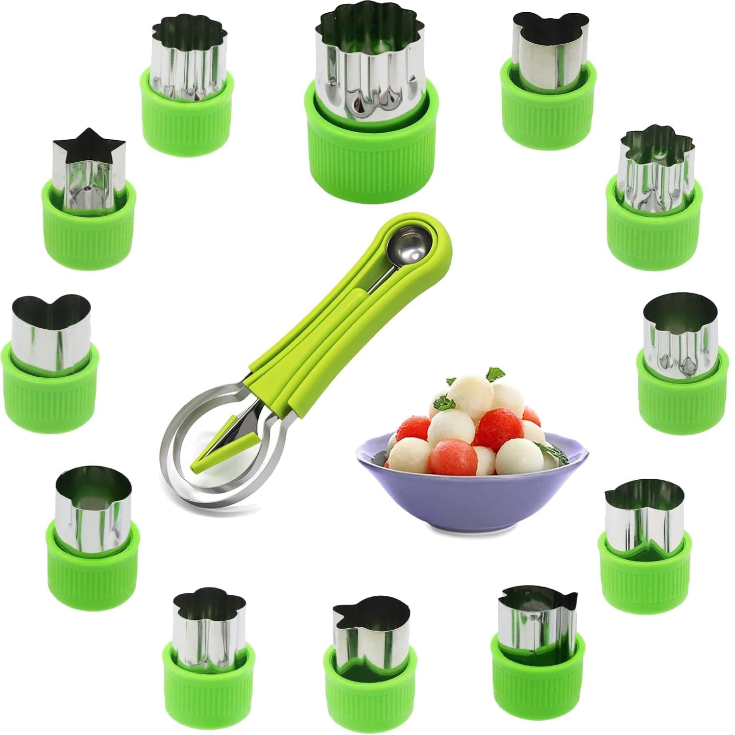 Fruit & Veggie Cutter Set - 12 Shapes + Melon Baller -1