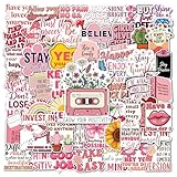HIZILY 50 Pcs Pink Motivational Stickers Inspirational Quote Vinyl Decal Cute Positive Sticker Laptop Water Bottle Phone Tablet Scrapbook Notebook Helmet Suitcase Fridge Gifts for Teens Women