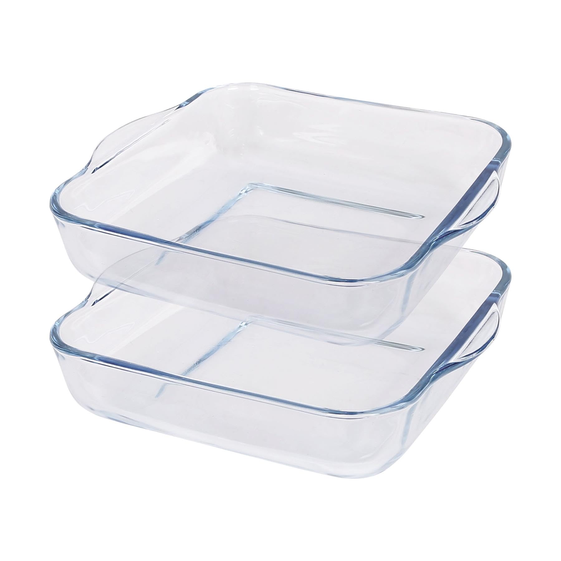 Argon Tableware Square Glass Oven Dishes - 24cm x 21cm - 2x Small Deep Baking Casserole Lasagne Roasting Roaster Cooking Tray Bowl | Microwave Safe, Freezer Safe