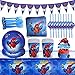 Spiderman Stoviglie per Feste Compleanno Set Spiderman Tema Compleanno Stoviglie Includere Piatti Carta Bicchieri Tovaglioli Forchette Tirare Bandiera Tovaglia Forniture per Feste