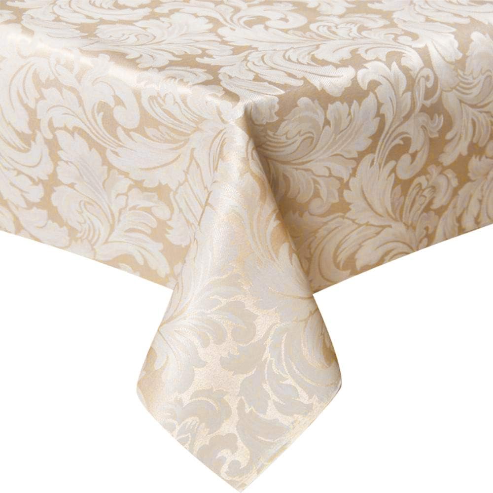 Lahome Elegant Damask Jacquard Tablecloth - Polyester Fabric Spillproof Water Resistant Washable Table Cover for Kitchen Dining Room Wedding Party Home Decor (Beige, Rectangle - 60" x 102") : Home & Kitchen