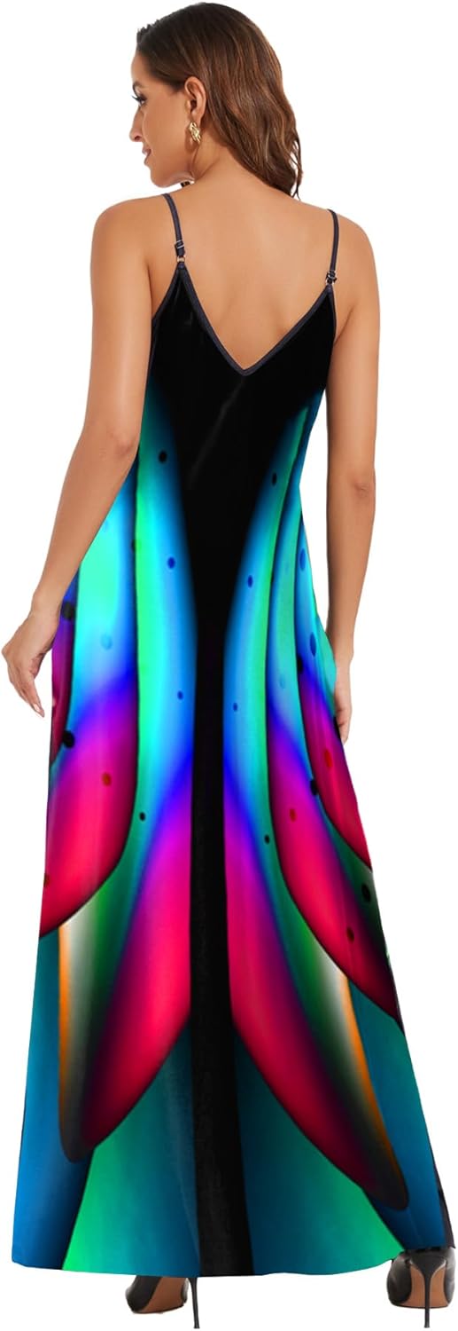 shengfan Plus Size Maxi Dresses Sundress for Women Loose Printed Adjustable African Beach Dress with Pockets - Image 3