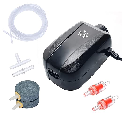 Uniclife Aquarium Air Pump Dual Outlet Fish Tank Aerator with Accessories for 5-200 Gallon Tank