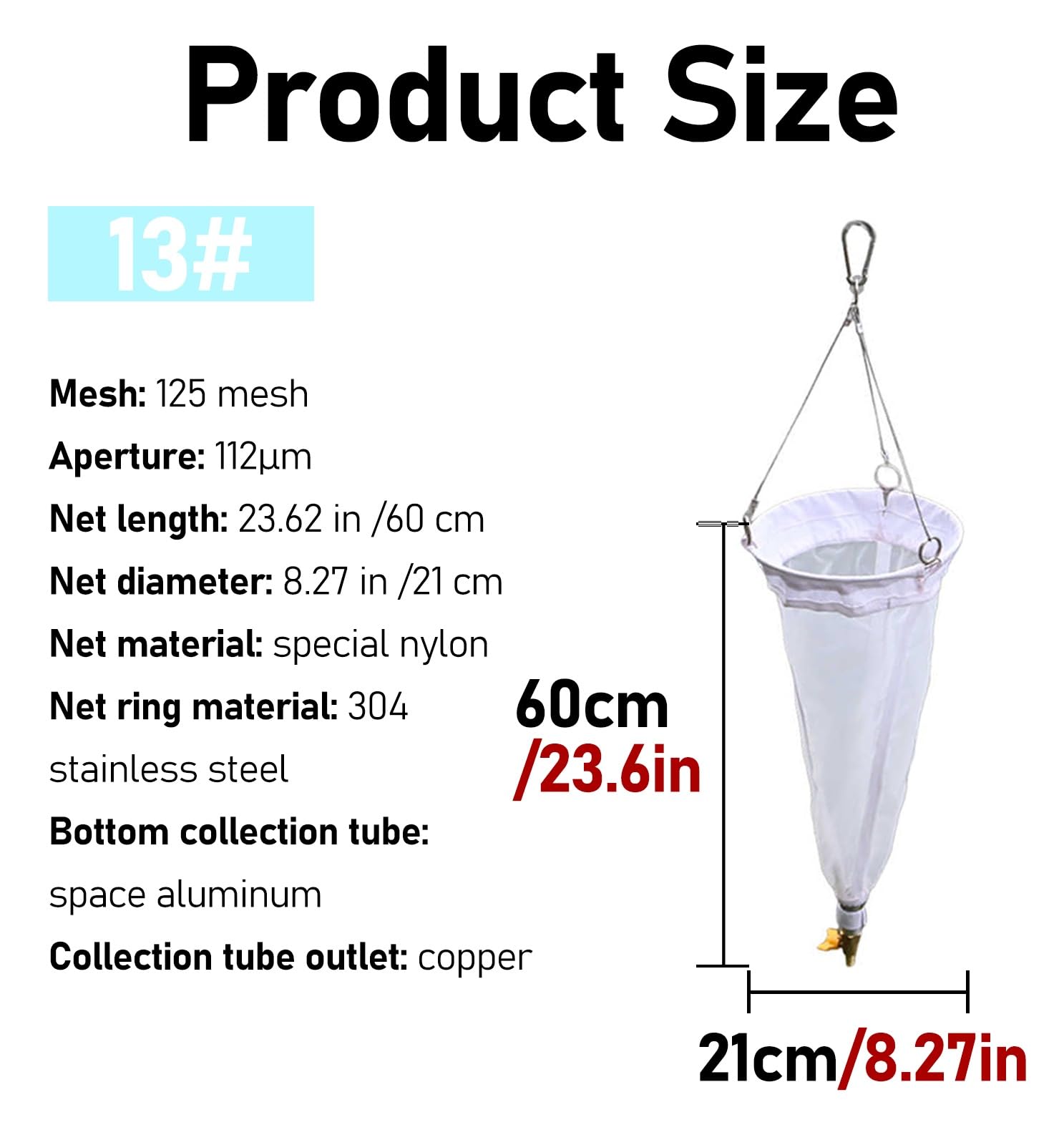 ERRULAN 200 Mesh Plankton Net and 125 Mesh Plankton Collection Net- 23.62in Long, 8.27in in Diameter, 25# 13# Fine Mesh Plankton Tow Net with 5 M Sampling Rope, 64?m Thickened Experimental Nylon