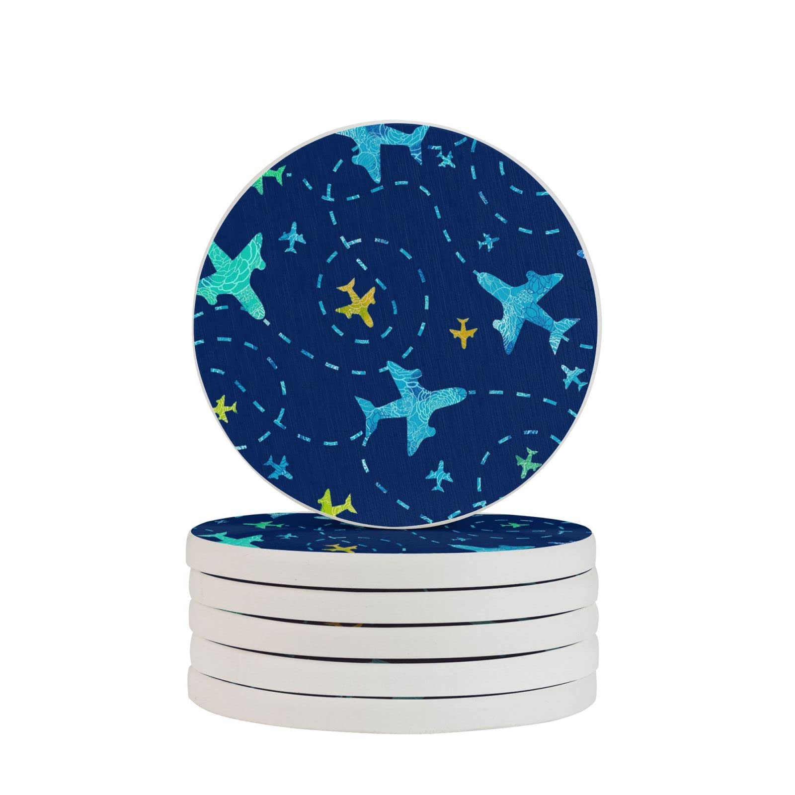 Unique Design Nay Blue Airplane Six Piece Coaster Heat-Resistant Reusable Saucers for Drinks Wine Glasses Plants Cups Mugs