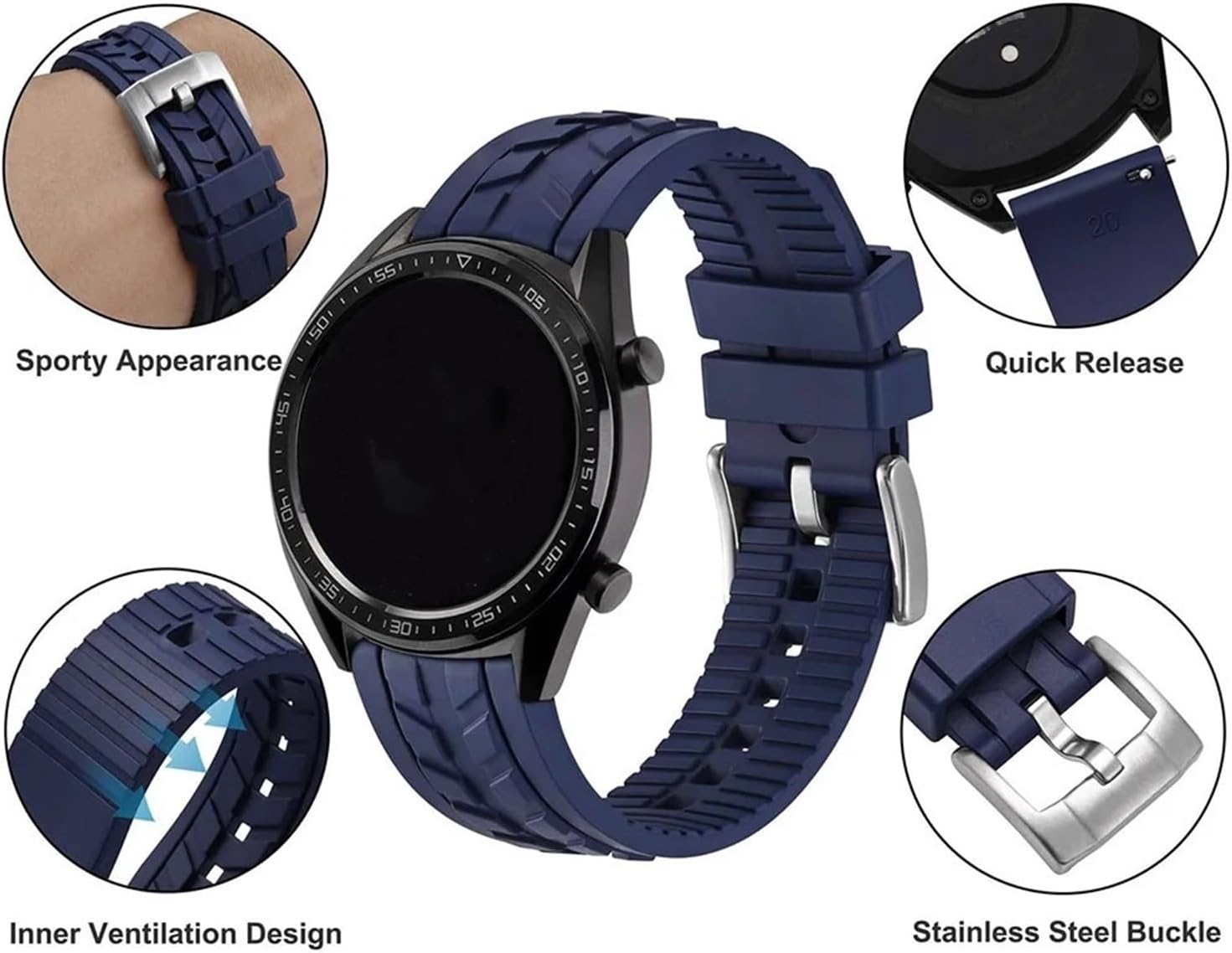 CAREG Rubber Watch Straps For Men And Women 20mm 22mm Black Blue Orange Red Green Grey Replacement Bands Durable