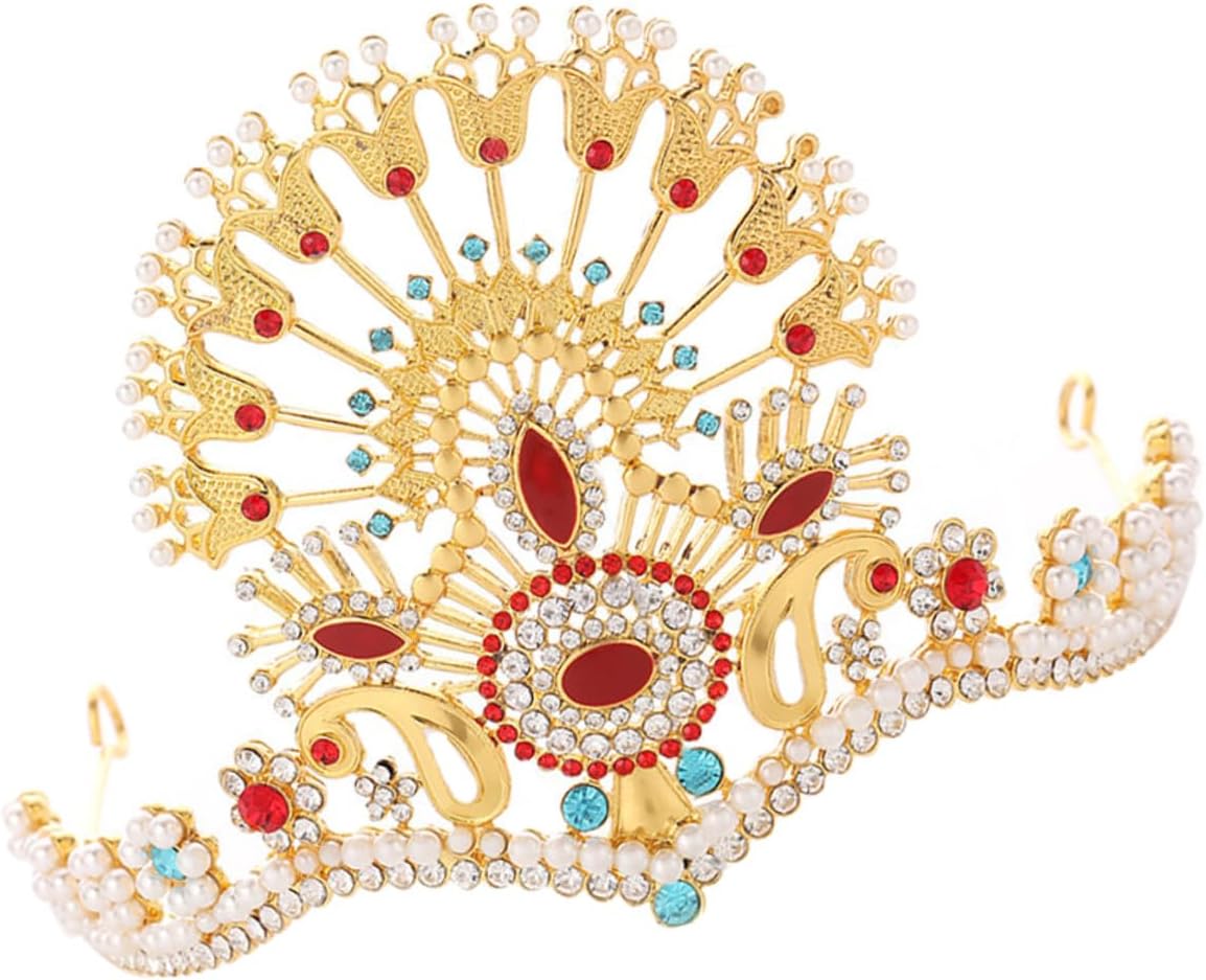 Ciieeo Peacock Crown Bridal Headpiece Rhinestone and Imitation Pearls, Gold Tone Wedding Circlet for Bride, Elegant Festival Headdress for Women
