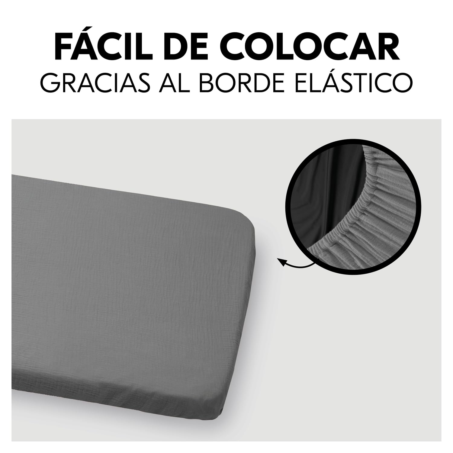 hauck Sabana Bajera Cuna 60x120 Travel Bed Mattress Cover para Cuna de Viaje, Sabanas Cuna Muselina de Algodón 100% Transpirable, Bajera Cuna Ajustable, Higiénicas Lavables a 60° C - Gris
