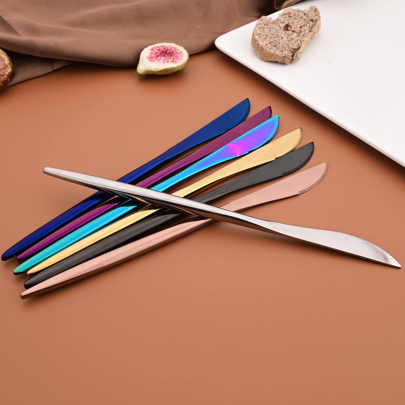 Snplowum 4 Piece Silver 304 Dinner Knives, 18/10 Stainless Steel Sharp Knives Set, Serrated Silverware Set of 4, Easy To Cut, 8.66 inch 2.12oz